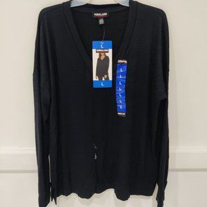 DEFECT Kirkland Signature Womens Long Sleeve V-Neck Marled Navy Size L $60 2A166